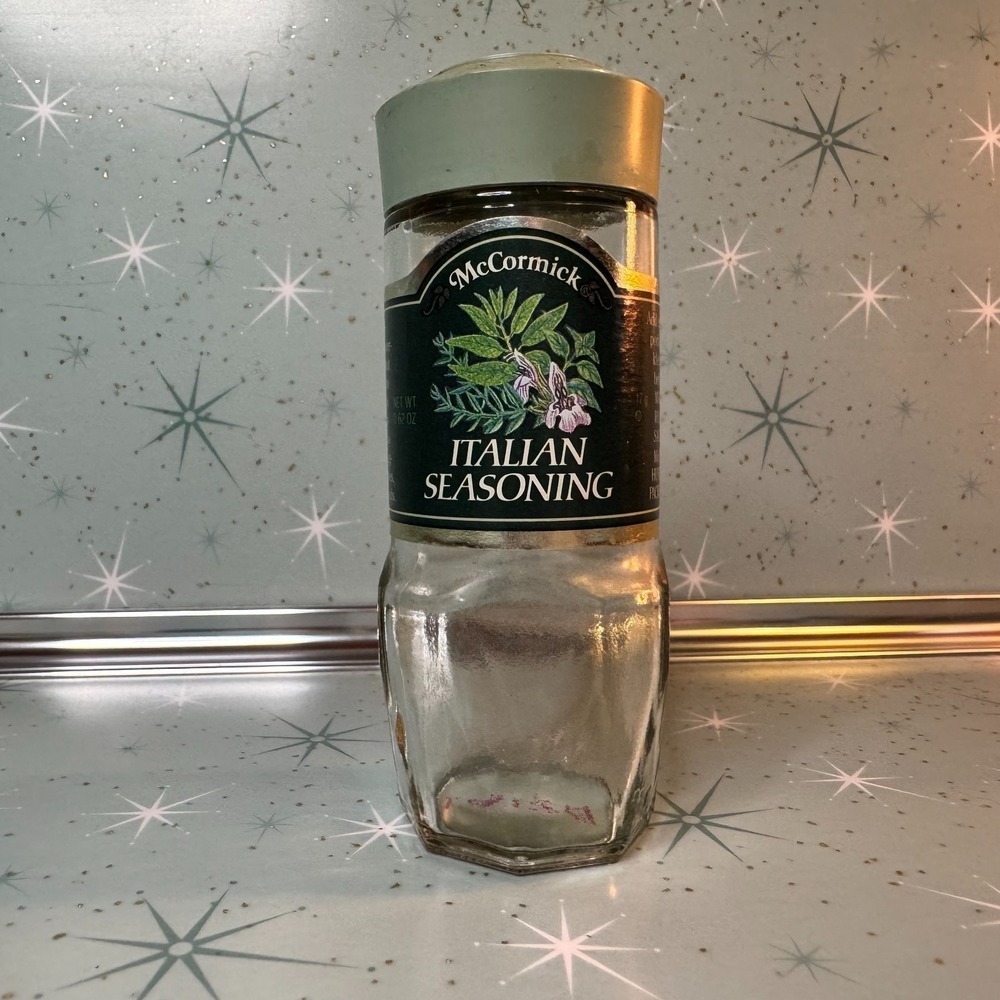 Vintage McCormick Italian Seasoning Jar Green Label Glass Spice Bottle Retro 80s